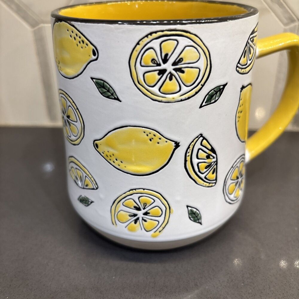 Spectrum Designz Lemon Ceramic Mug Black Rim & Yellow Inside Rim Coffee Tea - Picture 5 of 7